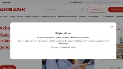 Akbank'ın mobil ve internet bankacılığı, sabah saatlerinde başlayan teknik bir